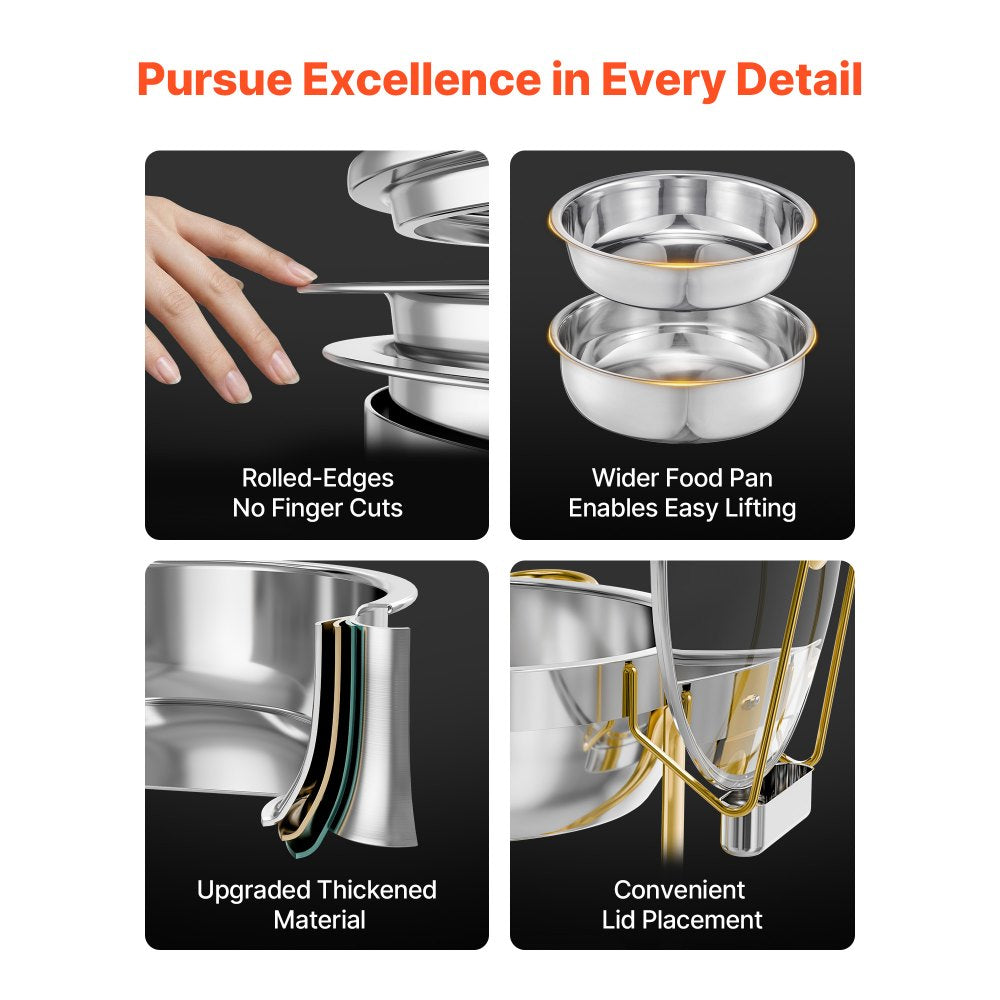 VEVOR Chafing Dish Buffet Set, 5 Qt 4 Pack, Stainless Steel Chafer with 4 Full Size Pan, Round Catering Warmer Server