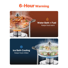 VEVOR Chafing Dish Buffet Set, 5 Qt 4 Pack, Stainless Steel Chafer with 4 Full Size Pan, Round Catering Warmer Server