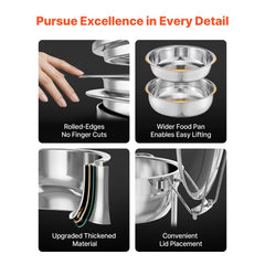 VEVOR Chafing Dish Buffet Set, 5 Qt 4 Pack, Stainless Steel Chafer with 4 Full Size Pan, Round Catering Warmer Server