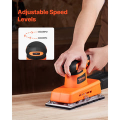 VEVOR Sheet Sander, 1/2 Sheet 2.5A Electric Sander for Woodworking, Max. 12000RPM Variable Speed Sheet Finishing Sander