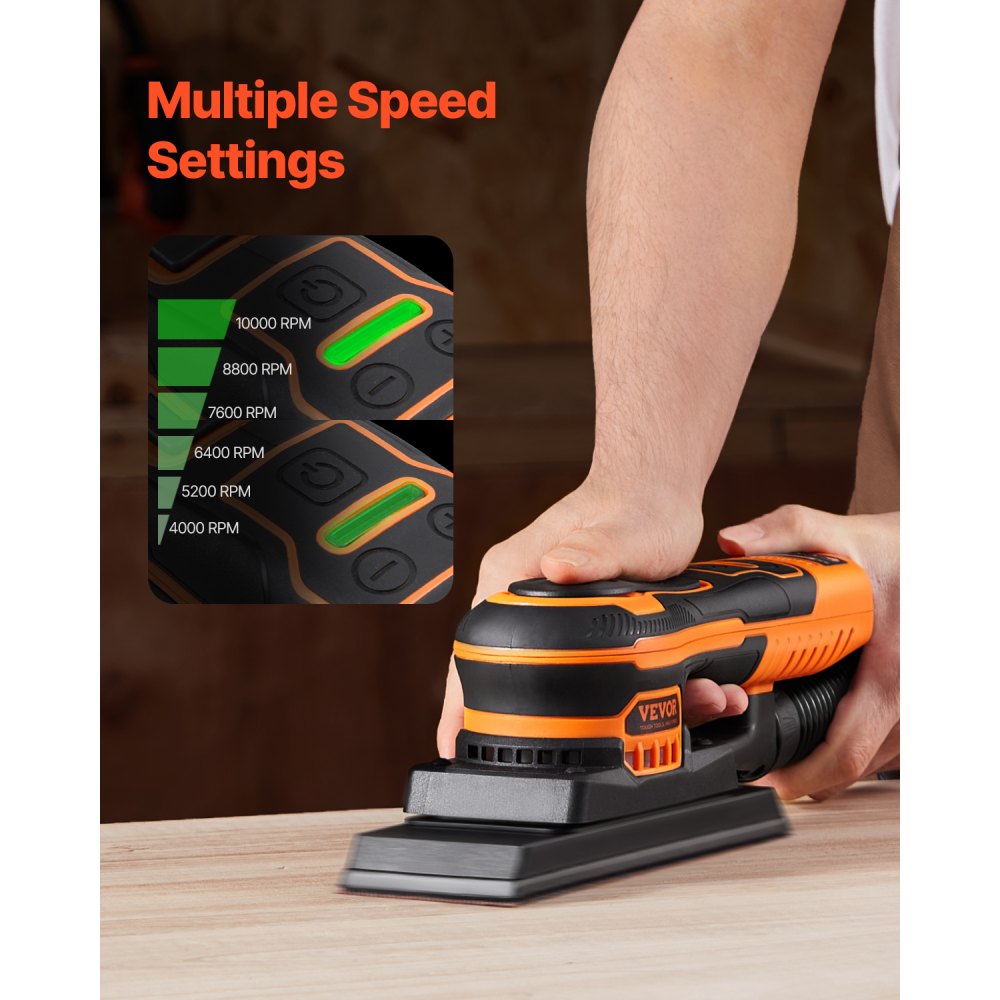 VEVOR Sheet Sander, 3/8 Sheet 3A EC Brushless Sander, Max. 10000RPM Variable Speed Sheet Finishing Sander with 10PCS
