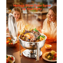 VEVOR Chafing Dish Buffet Set, 5 Qt 2 Pack, Stainless Steel Chafer with 2 Full Size Pans, Round Catering Warmer Server