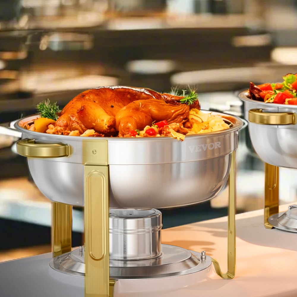 VEVOR Chafing Dish Buffet Set, 5 Qt 4 Pack, Stainless Steel Chafer with 4 Full Size Pans, Round Catering Warmer Server