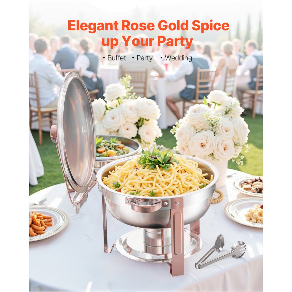 VEVOR Chafing Dish Buffet Set, 5 Qt 4 Pack, Stainless Steel Chafer with 4 Full Size Pans, Round Catering Warmer Server