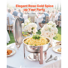 VEVOR Chafing Dish Buffet Set, 5 Qt 4 Pack, Stainless Steel Chafer with 4 Full Size Pans, Round Catering Warmer Server