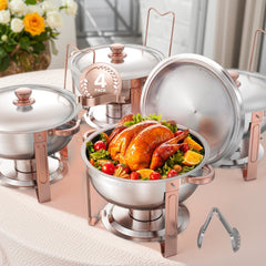 VEVOR Chafing Dish Buffet Set, 5 Qt 4 Pack, Stainless Steel Chafer with 4 Full Size Pans, Round Catering Warmer Server