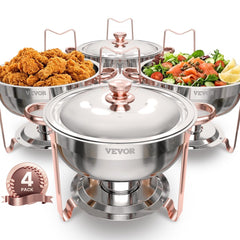 VEVOR Chafing Dish Buffet Set, 5 Qt 4 Pack, Stainless Steel Chafer with 4 Full Size Pans, Round Catering Warmer Server