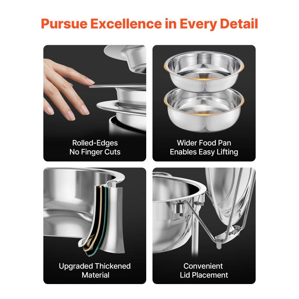 VEVOR Chafing Dish Buffet Set, 5 Qt 4 Pack, Stainless Steel Chafer with 4 Full Size Pans, Round Catering Warmer Server