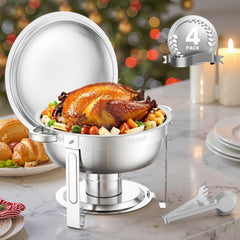 VEVOR Chafing Dish Buffet Set, 5 Qt 4 Pack, Stainless Steel Chafer with 4 Full Size Pans, Round Catering Warmer Server