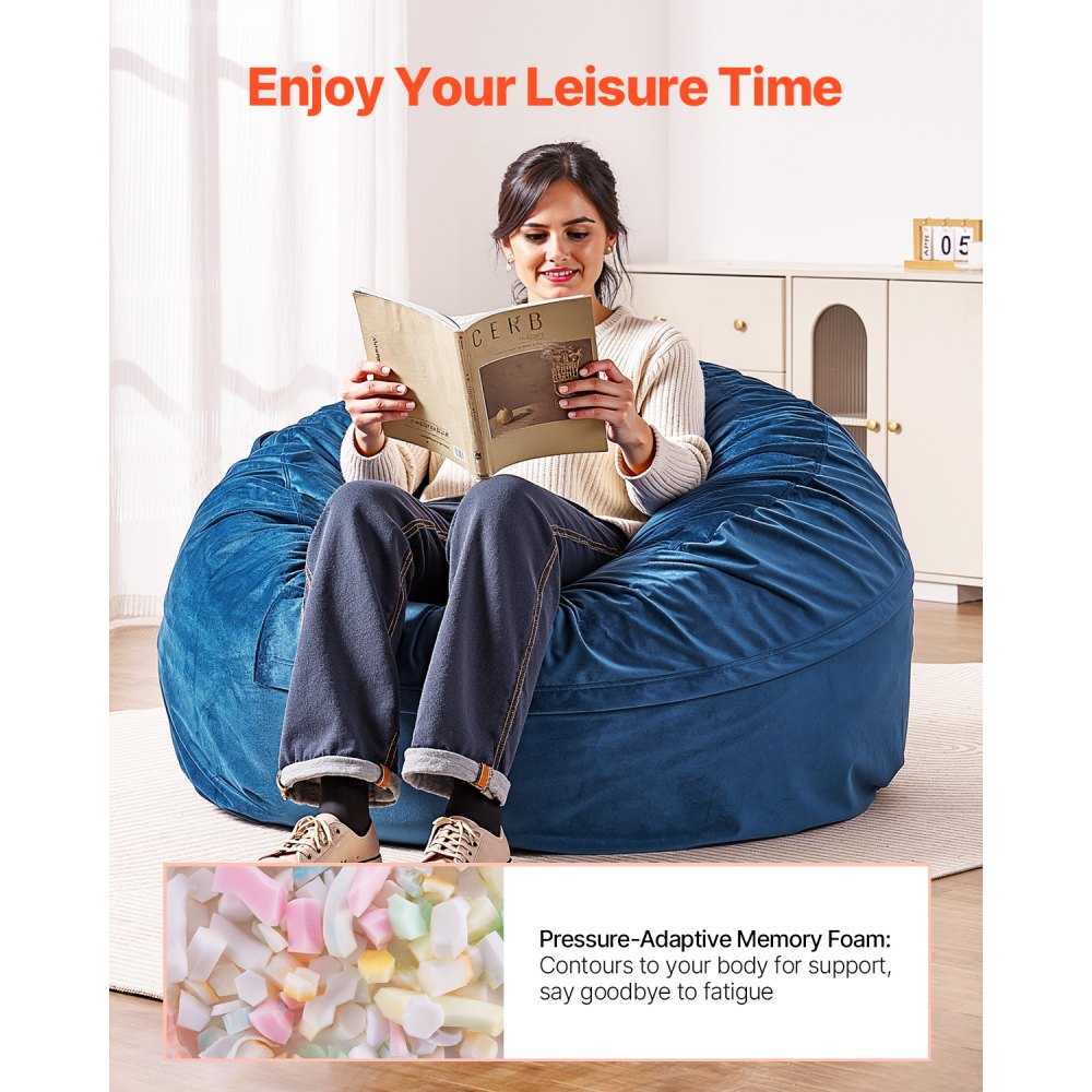 VEVOR Bean Bag Chair, Round BeanBag Chair with Removable & Washable Cover for Adult, Dutch Velvet & High-Density Foam