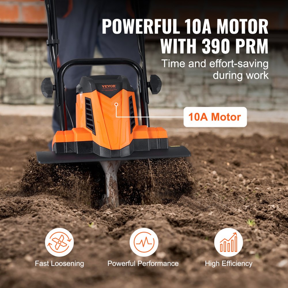 VEVOR 10 Amp Electric Tiller, 14" Tilling Width 3.94" Tilling Depth Corded Electric Tiller/Cultivator, Steel Mn Tines