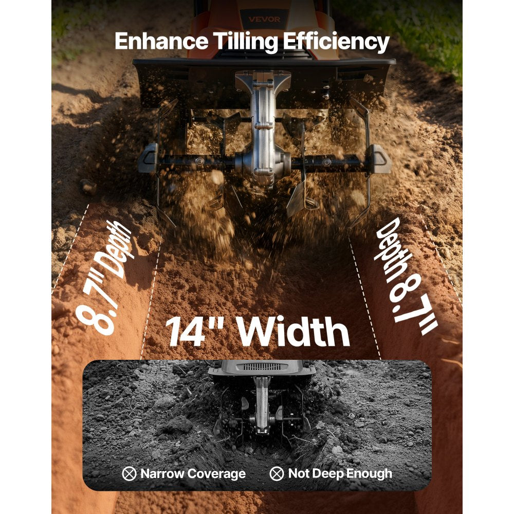 VEVOR Corded Electric Tiller, 14 Inch Tilling Width Garden Rototiller, 10-Amp Motor Heavy-Duty Tilling Machine