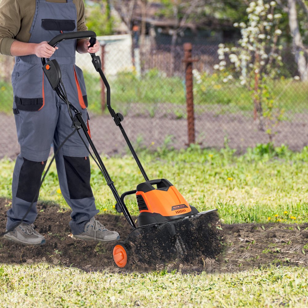 VEVOR 12 Amp Electric Tiller, 18" Tilling Width 3.94" Tilling Depth Corded Electric Tiller/Cultivator, Steel Mn Tines