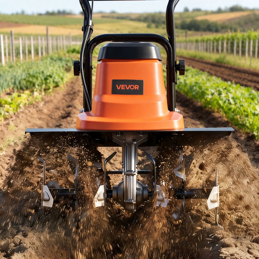 VEVOR Corded Electric Tiller, 18 Inch Tilling Width Garden Rototiller, 13.5-Amp Motor Heavy-Duty Tilling Machine