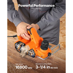 VEVOR Electric Hand Planer, 3-1/4-Inch Cut Width, 7-Amp 16800 RPM Corded Power Handheld Planer for Wood, with