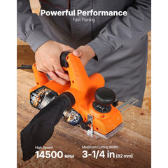 VEVOR Electric Hand Planer, 3-1/4-Inch Cut Width, 7-Amp 14500 RPM Corded Power Handheld Planer for Wood, with