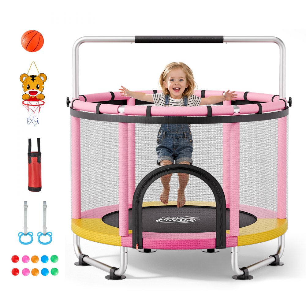 VEVOR 60" Trampoline for Kids, 5 FT Toddler Mini Trampoline, 132 lbs Indoor Outdoor Play Toys with Enclosure Net and