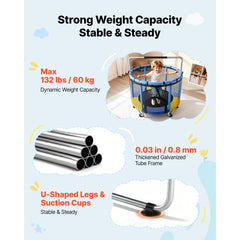 VEVOR 60" Trampoline for Kids, 5 FT Toddler Mini Trampoline, 132 lbs Indoor Outdoor Play Toys with Enclosure Net and