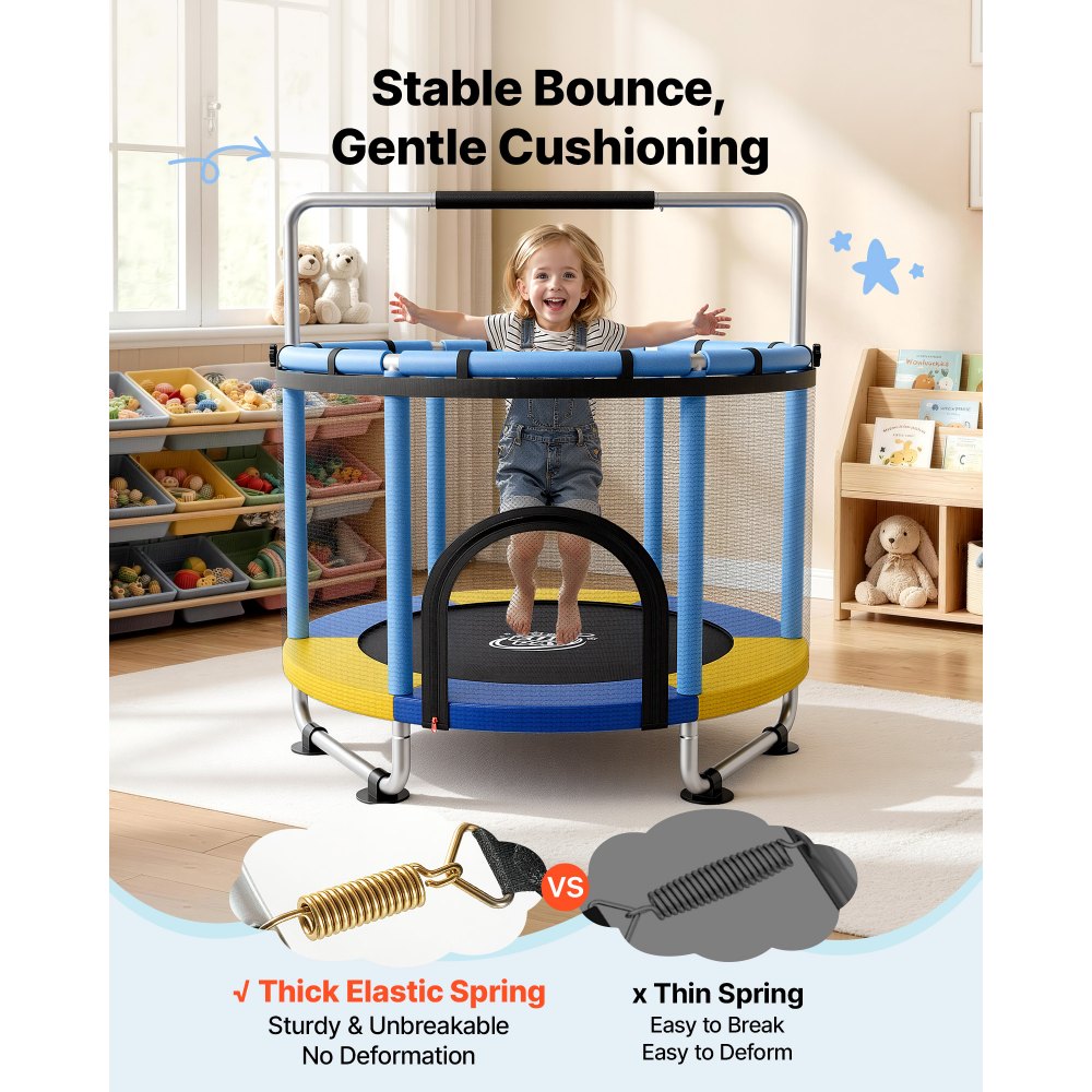 VEVOR 60" Trampoline for Kids, 5 FT Toddler Mini Trampoline, 132 lbs Indoor Outdoor Play Toys with Enclosure Net and