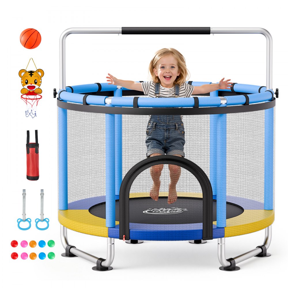 VEVOR 60" Trampoline for Kids, 5 FT Toddler Mini Trampoline, 132 lbs Indoor Outdoor Play Toys with Enclosure Net and