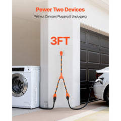 VEVOR Y Splitter Adapter, 30 Amp, 4 Prong Outlet 240 Volt Dryer to EV Charger Adapter, NEMA 14-30P to 14-30R/14-50R