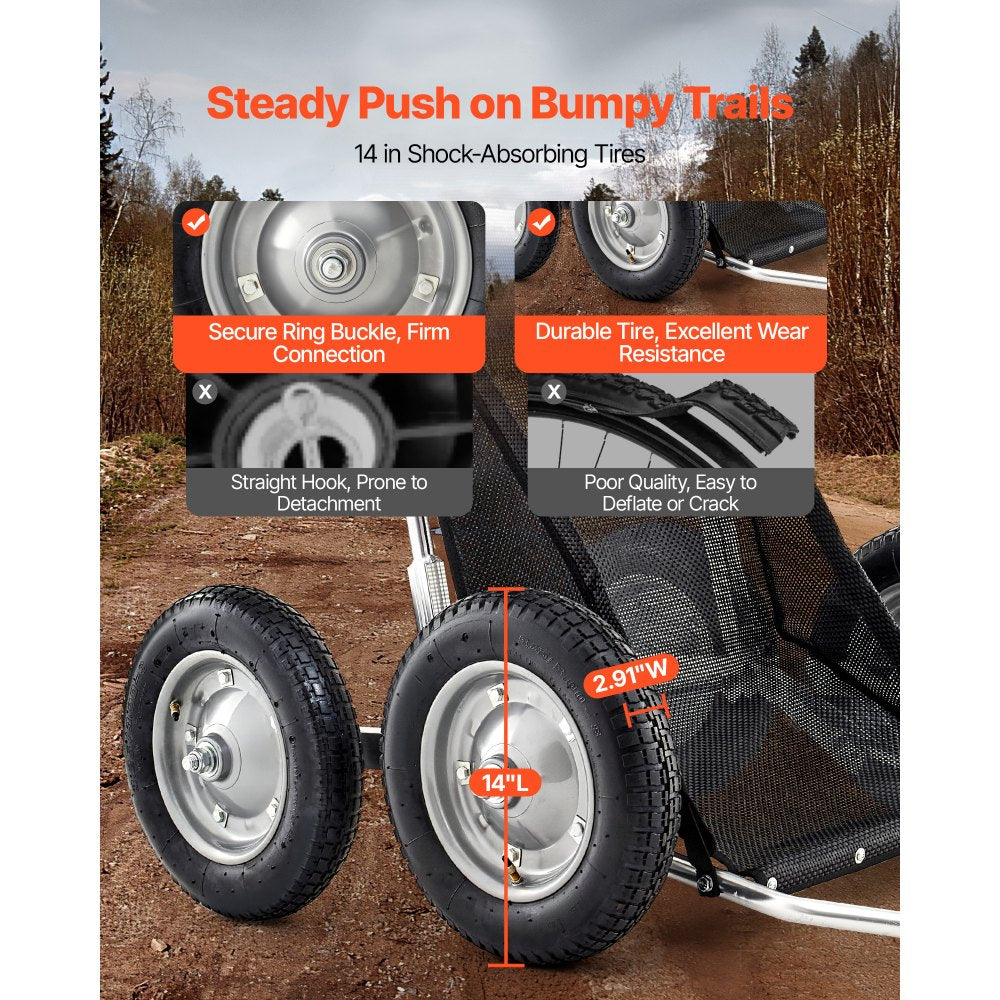 VEVOR Game Carts for Hunting, 500LBS Deer Cart Game Hauler, Heavy-Duty Crawler Cart, All-Terrain Folding Deer Hauling