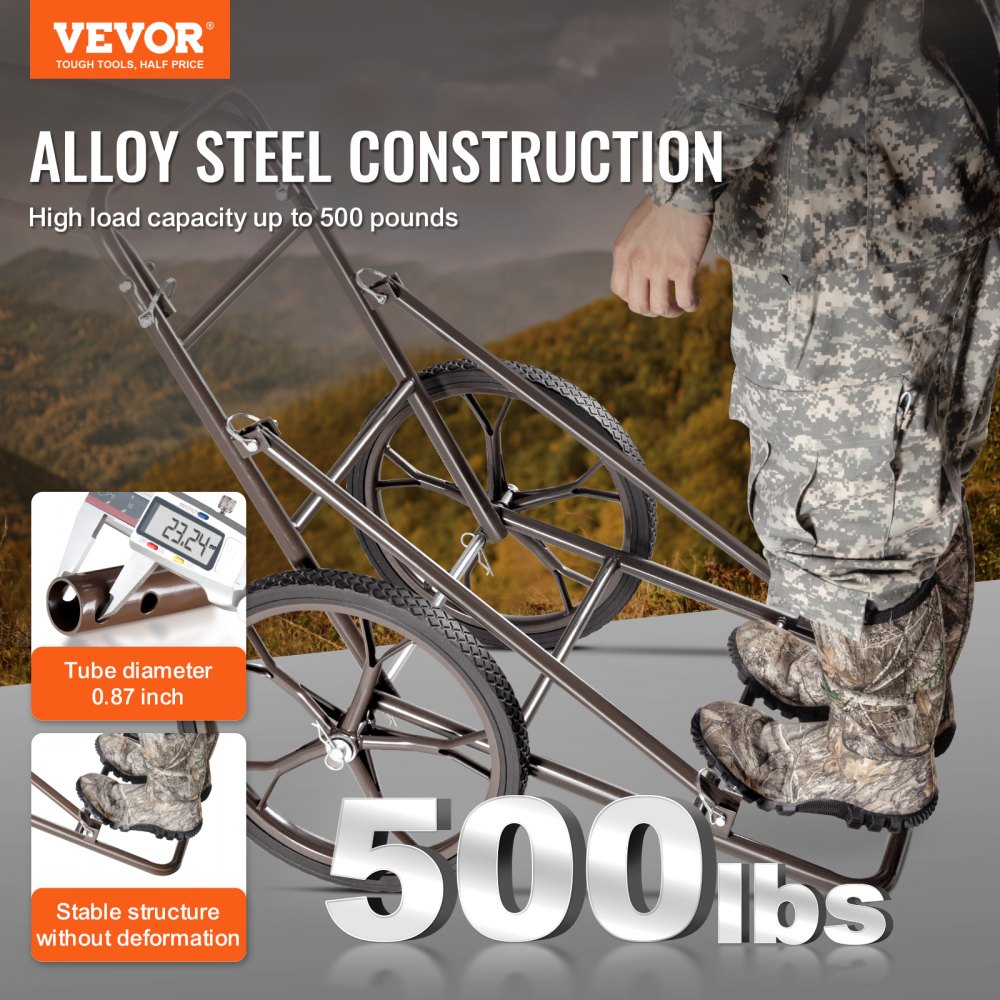 VEVOR Deer Cart, 500 LBS Capacity Folding Game Cart, Deer Cart Game Hauler with 17" Big Rubber Wheel & Ergonomic