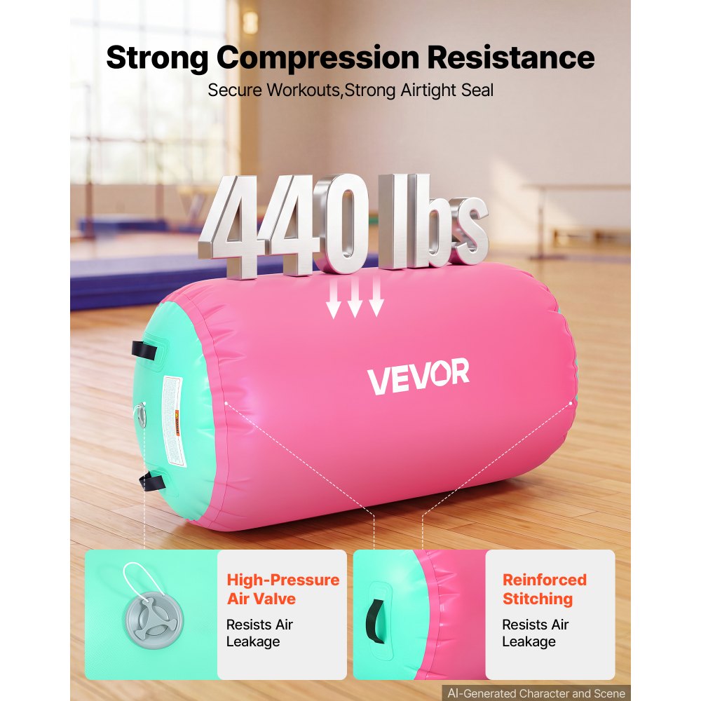 VEVOR Gymnastics Barrel Air Roller 23.6x40 in Inflatable Tumbling Air Mat, Octagon Tumbler Trainer with Electric Pump