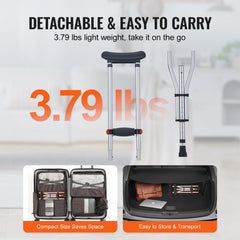 VEVOR Underarm Crutches, 13-Level Height Adjustable Underarm Walking Crutches, Lightweight Aluminum Crutches for Adults