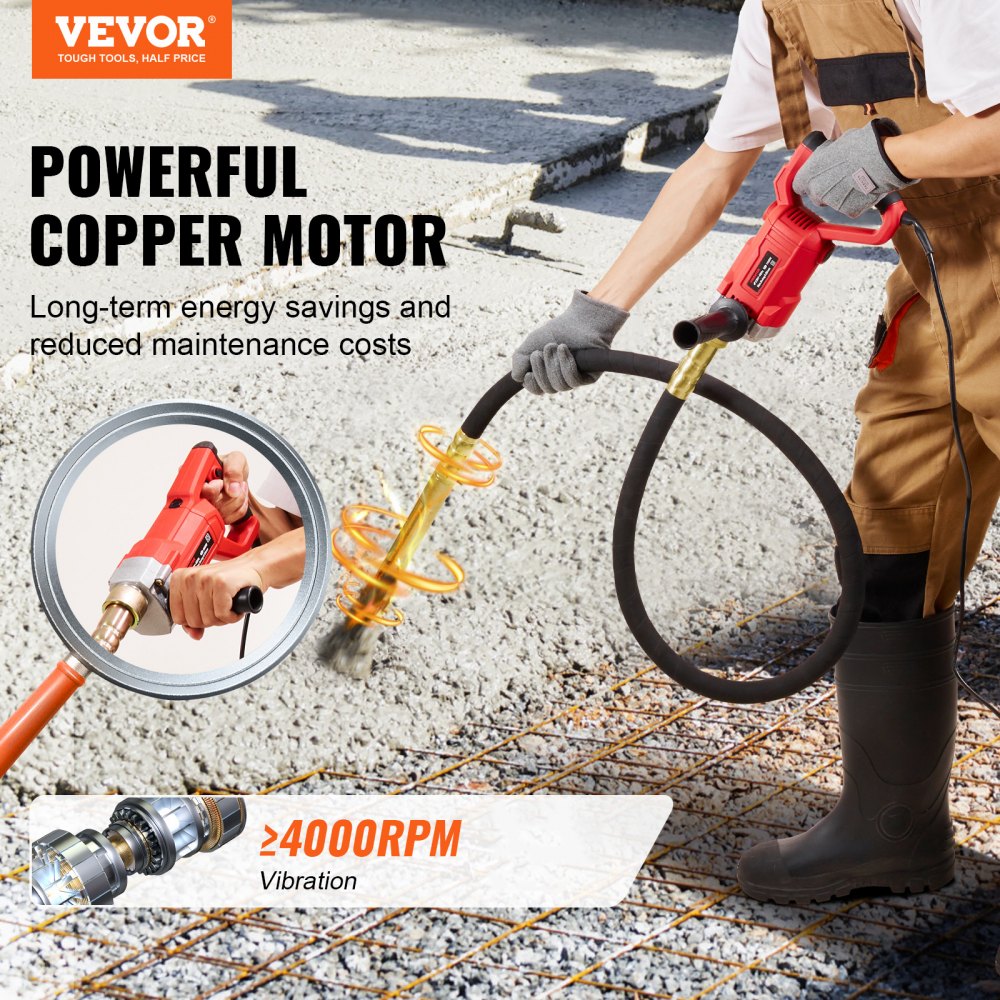 VEVOR Handheld Concrete Vibrator, 800W Electric Vibrator 13000 VPM, Electric Concrete Vibrating Tool With 6.6ft / 2m