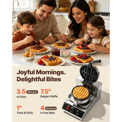 VEVOR Commercial Waffle Maker, 1 Piece per Batch, 1300W Round Waffle Iron, Non-Stick Waffle Baker Machine with 122-572℉