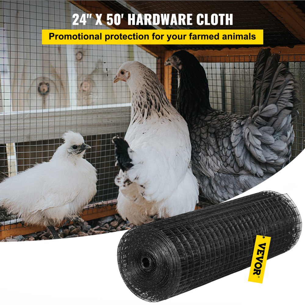 VEVOR Hardware Cloth, 24" x50' & 1"x1" Mesh Size, Galvanized Steel Vinyl Coated 16 Gauge Welded Wire with A Cutting