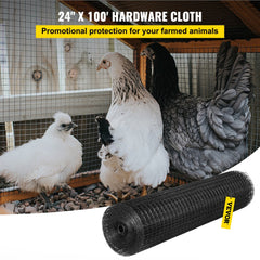 VEVOR Hardware Cloth, 24" x 100' & 1"x1" Mesh Size, Galvanized Steel Vinyl Coated 16 Gauge Chicken Wire Fencing with A