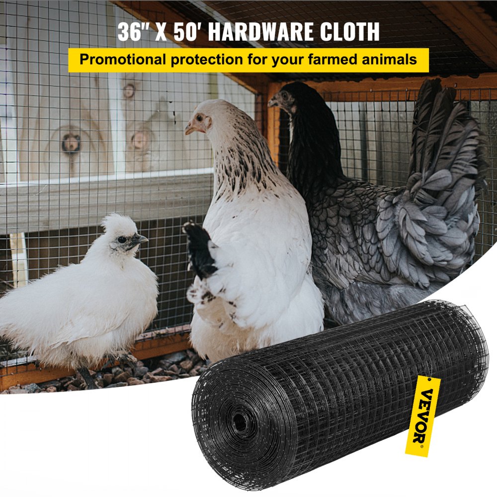 VEVOR Hardware Cloth, 36" x 50' & 1"x1" Mesh Size, Galvanized Steel Vinyl Coated 16 Gauge Chicken Wire Fencing with A