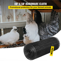 VEVOR Hardware Cloth, 48" x 50' & 1"x1" Mesh Size, Galvanized Steel Vinyl Coated 16 Gauge Chicken Wire Fencing with A