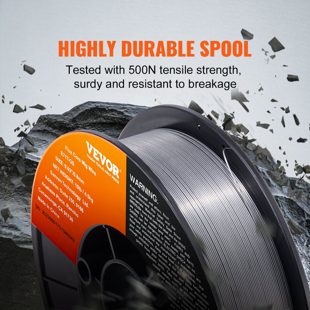 VEVOR Flux Core Welding Wire, E71T-GS 0.030-inch 10LBS, Gasless Mild Steel MIG Welding Wire with Low Splatter for All