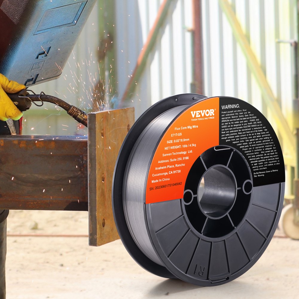 VEVOR Flux Core Welding Wire, E71T-GS 0.030-inch 10LBS, Gasless Mild Steel MIG Welding Wire with Low Splatter for All