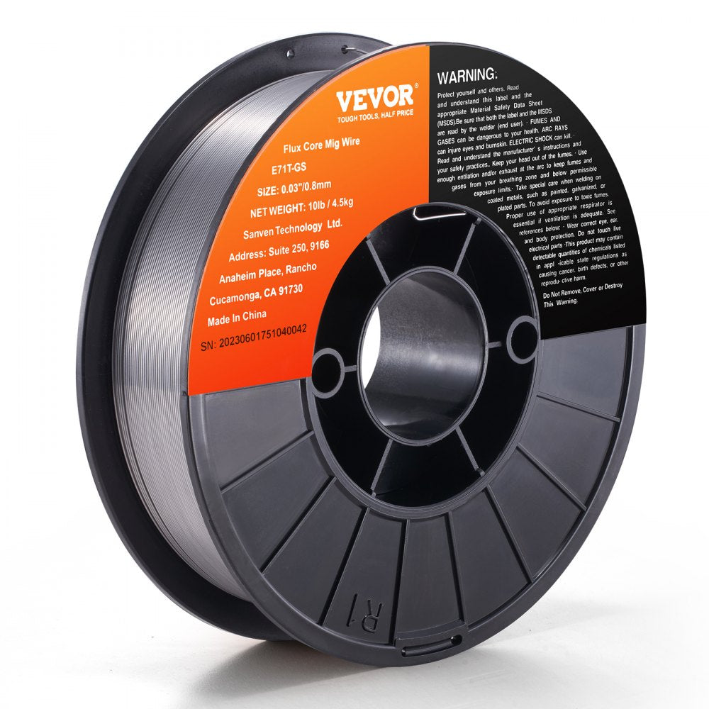 VEVOR Flux Core Welding Wire, E71T-GS 0.030-inch 10LBS, Gasless Mild Steel MIG Welding Wire with Low Splatter for All