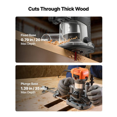 VEVOR Wood Router, 1 HP 710W, Variable Speed Palm Router Tool with 1/4 in Collet, Compact Edge Wood Trimmer with Fixed