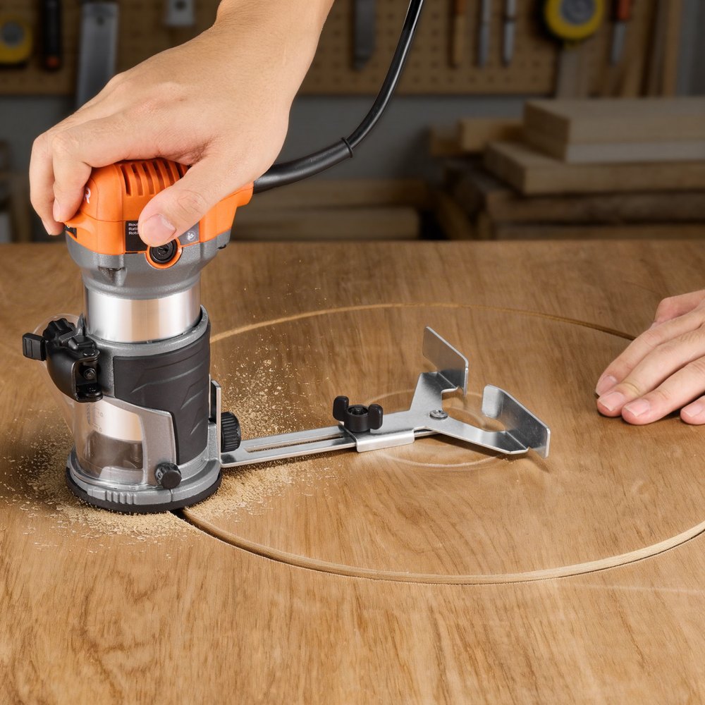 VEVOR Wood Router, 1 HP 710W, Variable Speed Palm Router Tool with 1/4 in Collet, Compact Edge Wood Trimmer with Fixed