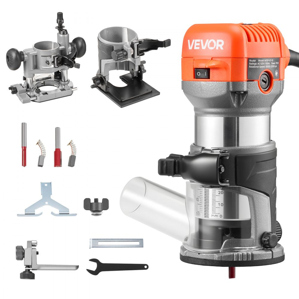 VEVOR Wood Router, 1 HP 710W, Variable Speed Palm Router Tool with 1/4 in Collet, Compact Edge Wood Trimmer with Fixed