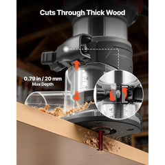 VEVOR Wood Router, 1 HP 710W, Variable Speed Palm Router Tool with Soft Start, Compact Wood Edge Trimmer with Fixed