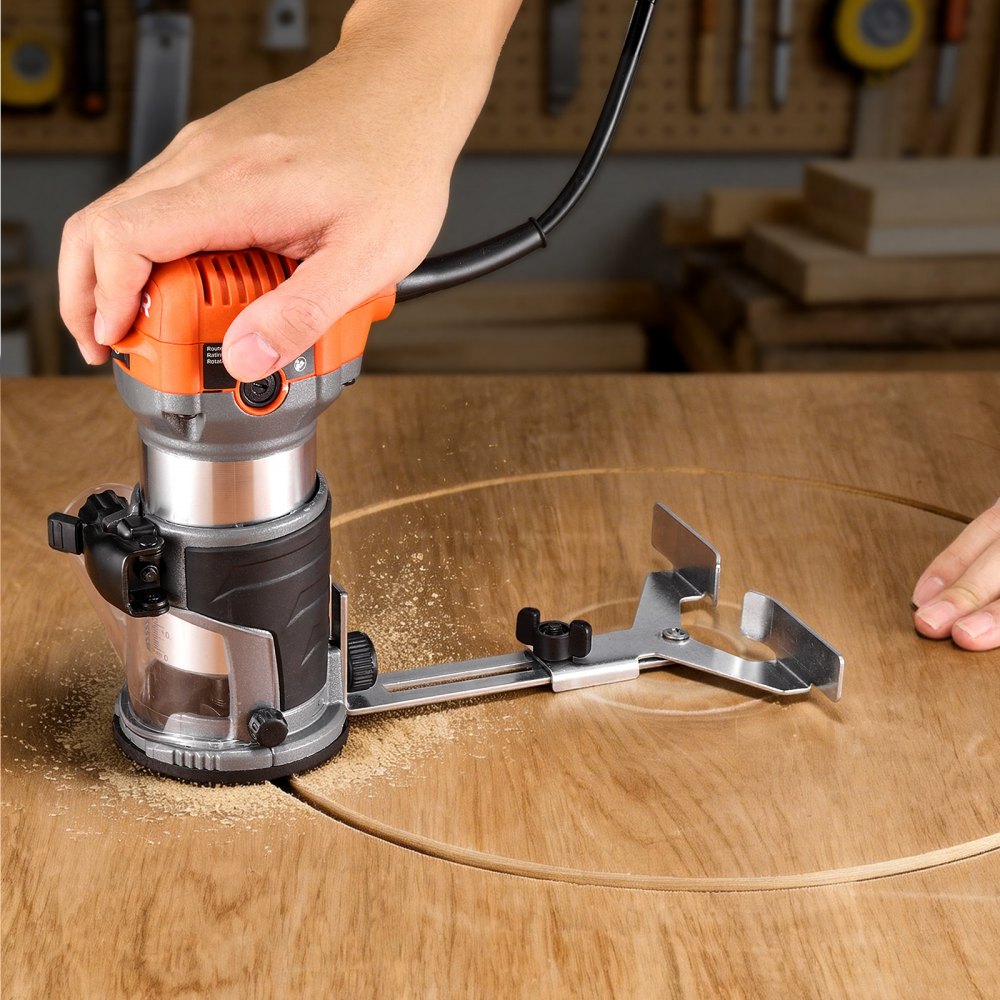 VEVOR Wood Router, 1 HP 710W, Variable Speed Palm Router Tool with Soft Start, Compact Wood Edge Trimmer with Fixed