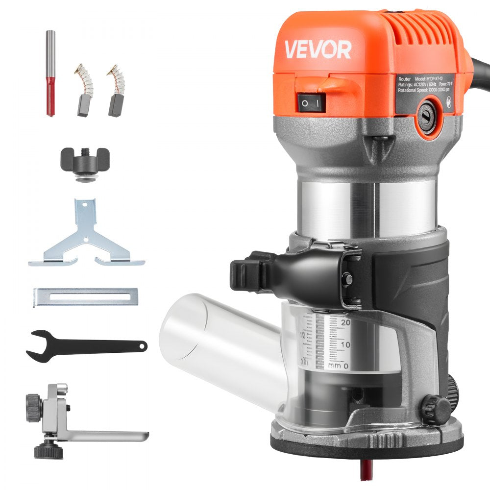 VEVOR Wood Router, 1 HP 710W, Variable Speed Palm Router Tool with Soft Start, Compact Wood Edge Trimmer with Fixed