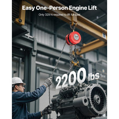 VEVOR Hand Chain Hoist, 1 Ton 2200 lbs Capacity, Manual Chain Block with Upgrade G70 Galvanized Chain, 20 ft Lifting