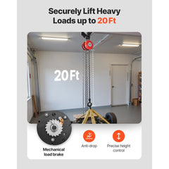 VEVOR Hand Chain Hoist, 1 Ton 2200 lbs Capacity, Manual Chain Block with Upgrade G70 Galvanized Chain, 20 ft Lifting