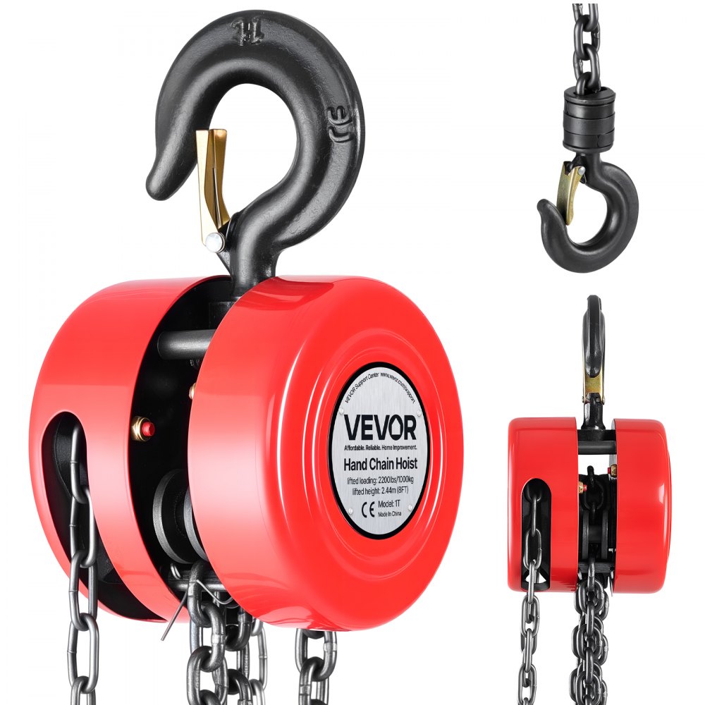 VEVOR Hand Chain Hoist, 1 Ton 2200 lbs Capacity, Manual Chain Block with Upgrade G70 Galvanized Chain, 8 ft Lifting