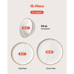 VEVOR Dinnerware Set, Service for 6 (18 PCS), Round Plates and Bowls Sets, Scratch Resistant Ceramic Dinner Ware