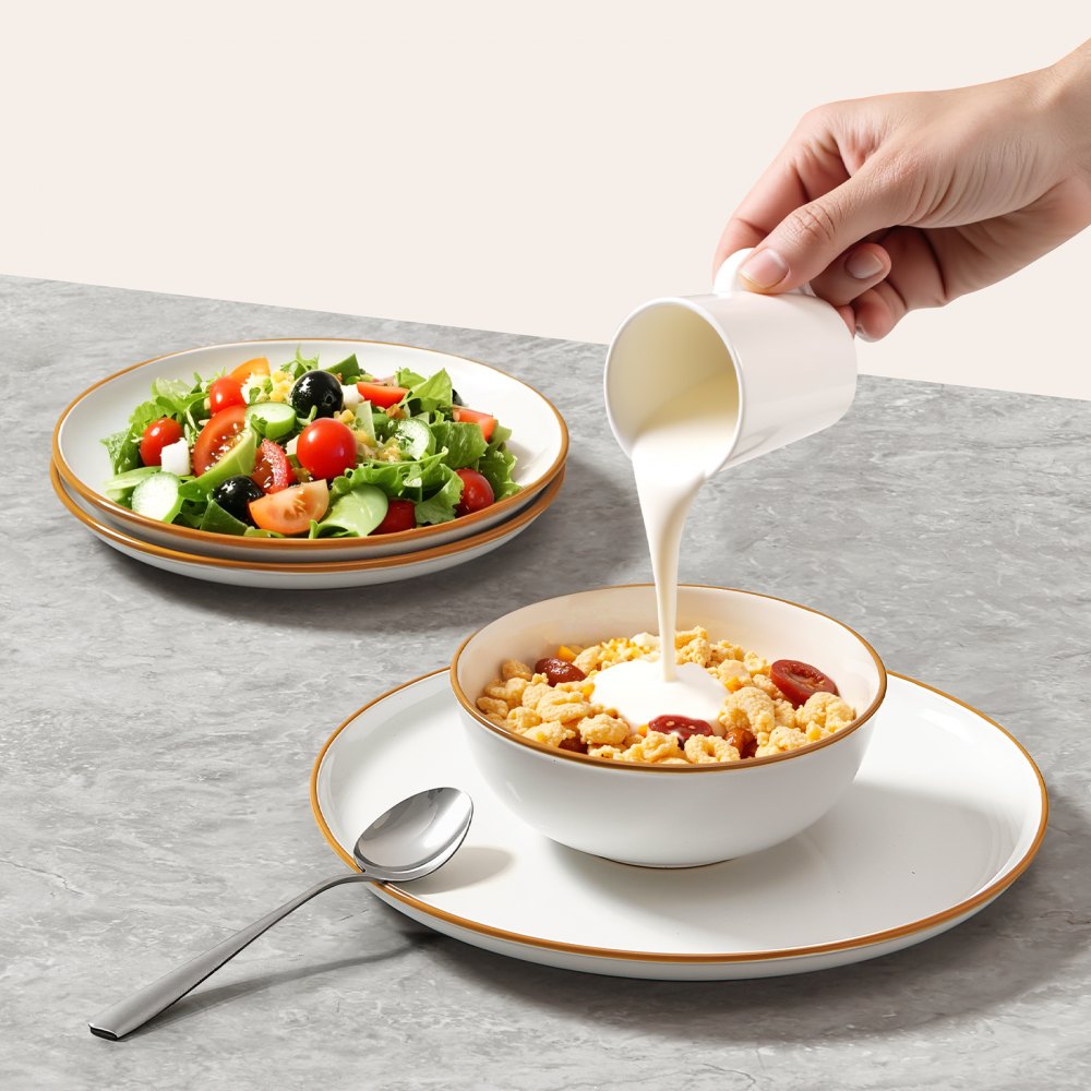 VEVOR Dinnerware Set, Service for 6 (18 PCS), Round Plates and Bowls Sets, Scratch Resistant Ceramic Dinner Ware