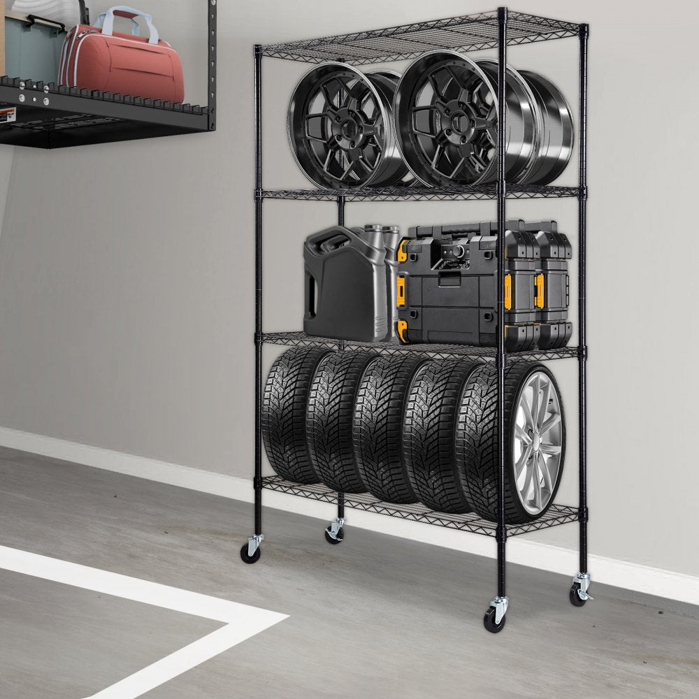 VEVOR Storage Shelving Unit with Wheels, 4-Tier Adjustable, 700 lbs Capacity, Heavy Duty Garage Shelves Metal Organizer